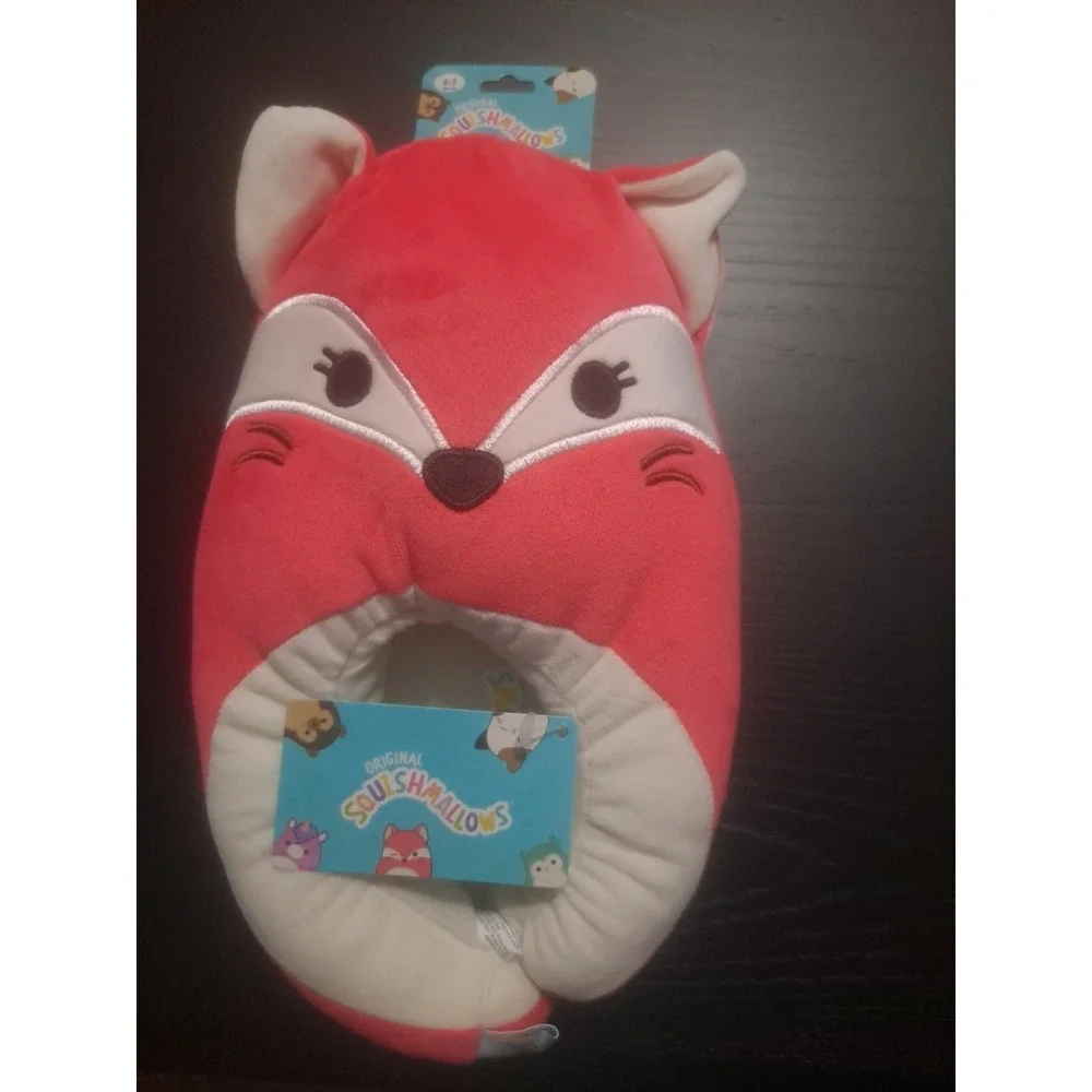 Original Squishmallows Plush Slippers Fifi The Fox Hot Pink‎ And Cream Size 6-7
